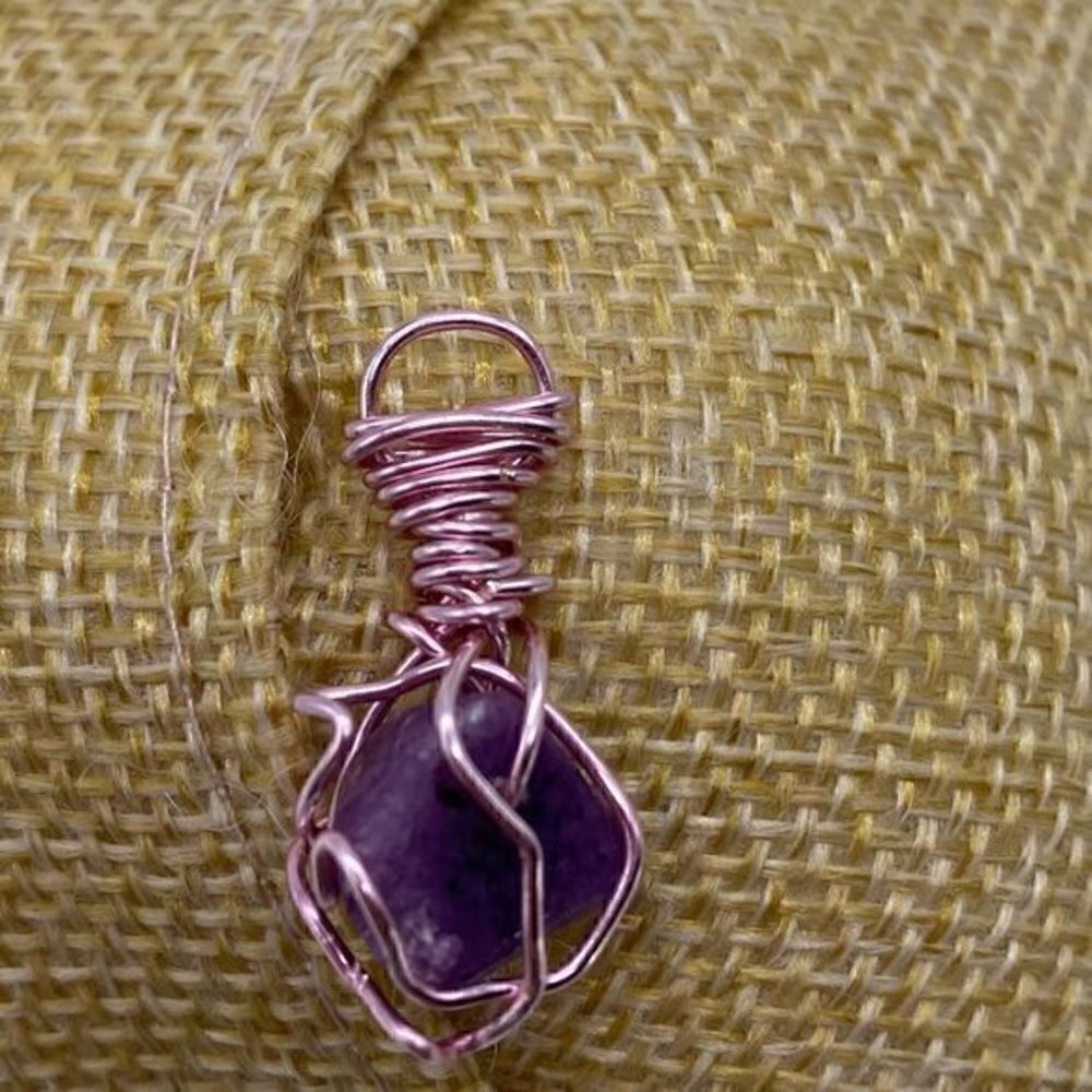 Handmade Brand new amethyst stone wired with Ross gold plated wire pendant